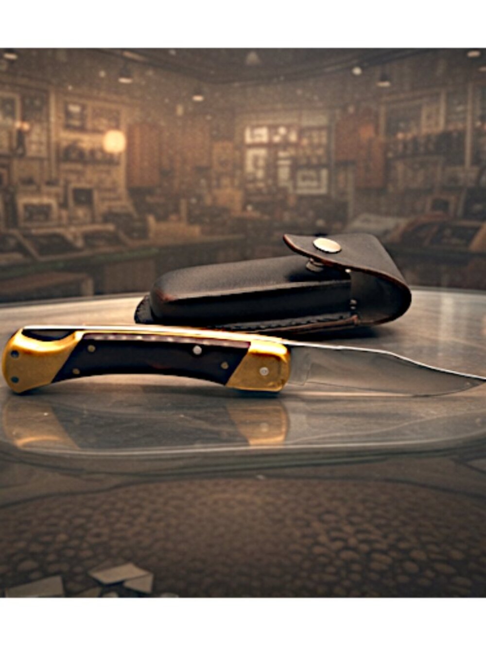Schrade USA Bear Paw Folding Knife with Leather Belt Sheath